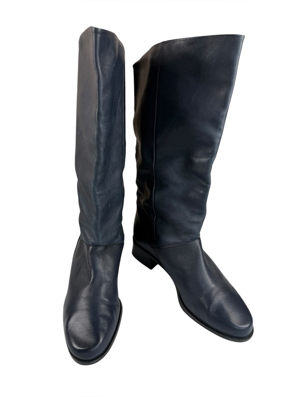 Vintage Markon Shelly Navy Leather Slouch Riding Boots Brazil 8.5 M
